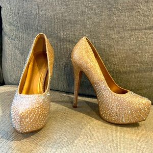 DREAM PAIRS Women's Swan-30 Shine Gold High Heel Platform Dress Pump 7M